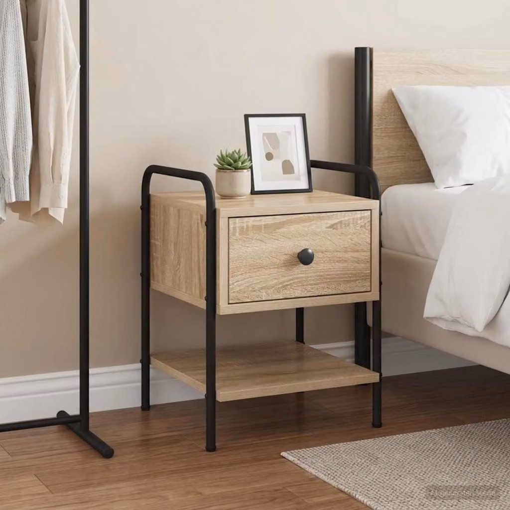 vidaXL Armadio da Notte Moderno in MDF e Metallo, Colore Marrone, L 35 cm x P 36,5 cm x H 47 cm