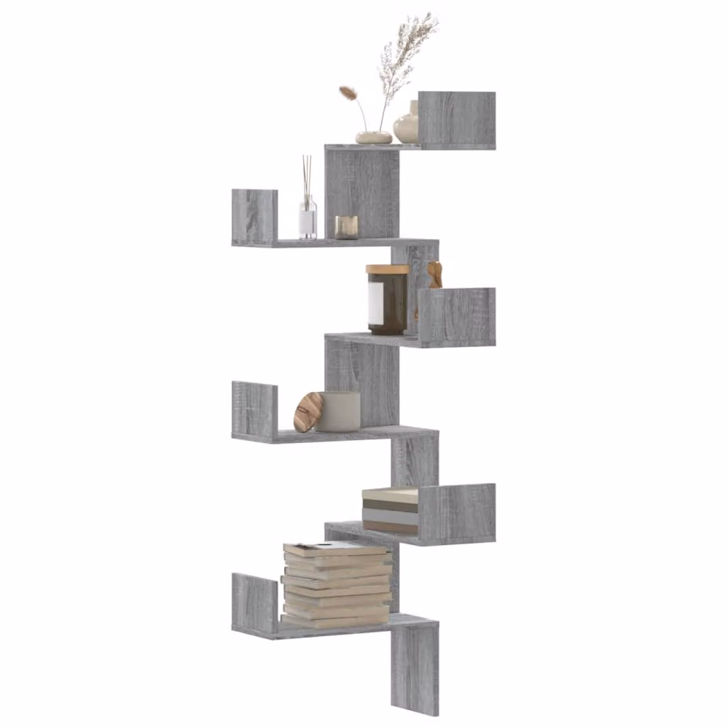 Scaffale Angolare da Muro vidaXL Grigio Sonoma in Legno e MDF, L/P/H: 45 x 45 x 147 cm
