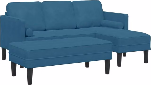 Set di divani angolari L-shape vidaXL in velluto blu con cuscini inclusi