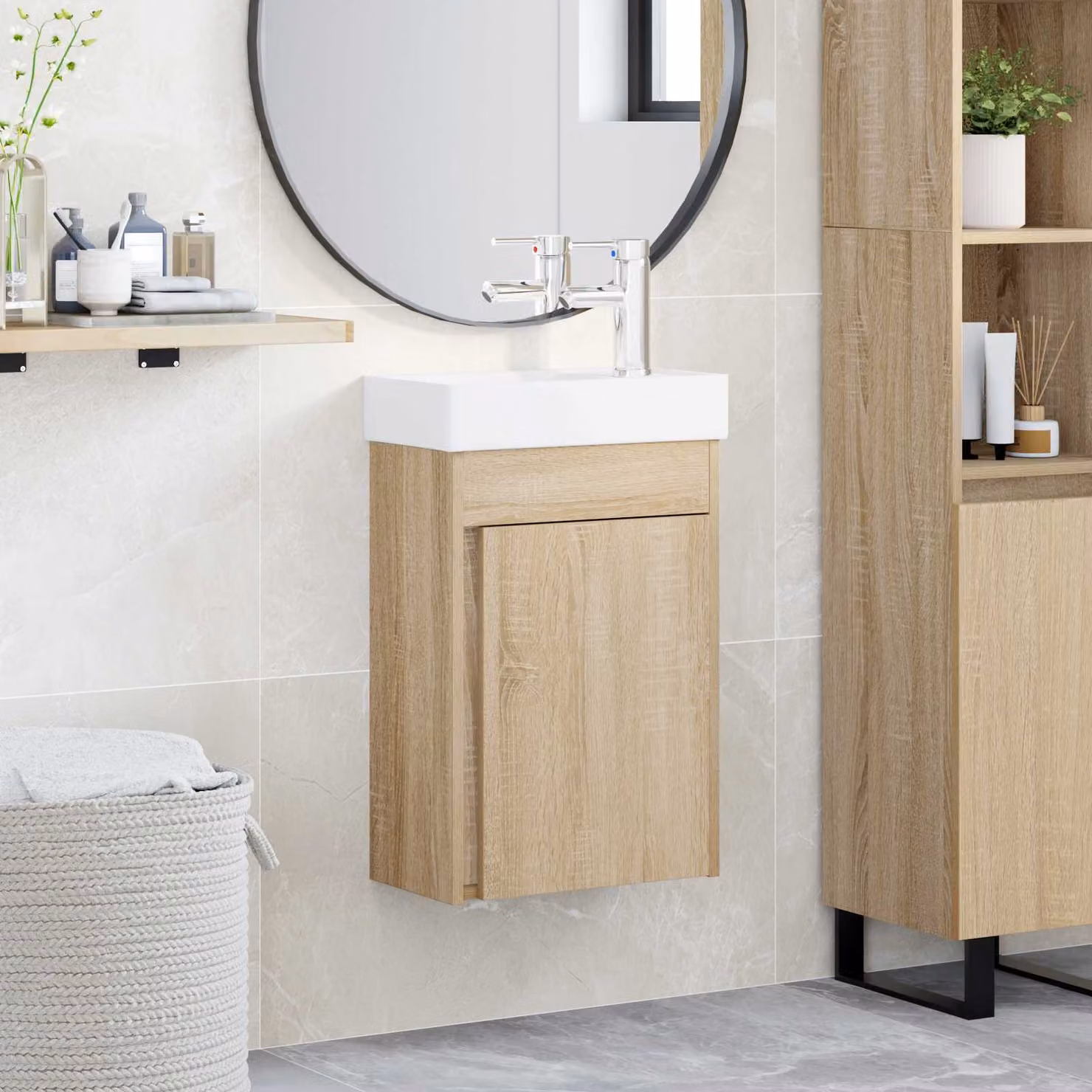 Mobile bagno con rubinetto vidaXL in Rovere Sonoma, L 40,5 cm x P 22,5 cm x H 62 cm