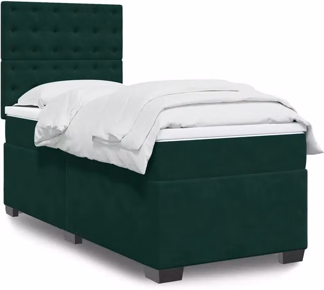Letto Ibrido vidaXL con Giroletto a Molle e Materasso in Velluto Verde Scuro e Bianco L/P: 100 x 200 cm