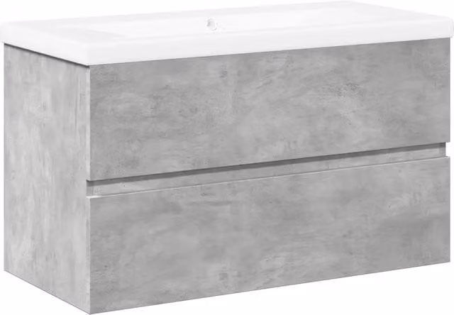 Set Mobili da Bagno Moderno in Legno e Ceramica Grigio e Bianco L/P/H: 80 x 45 x 38,5 cm