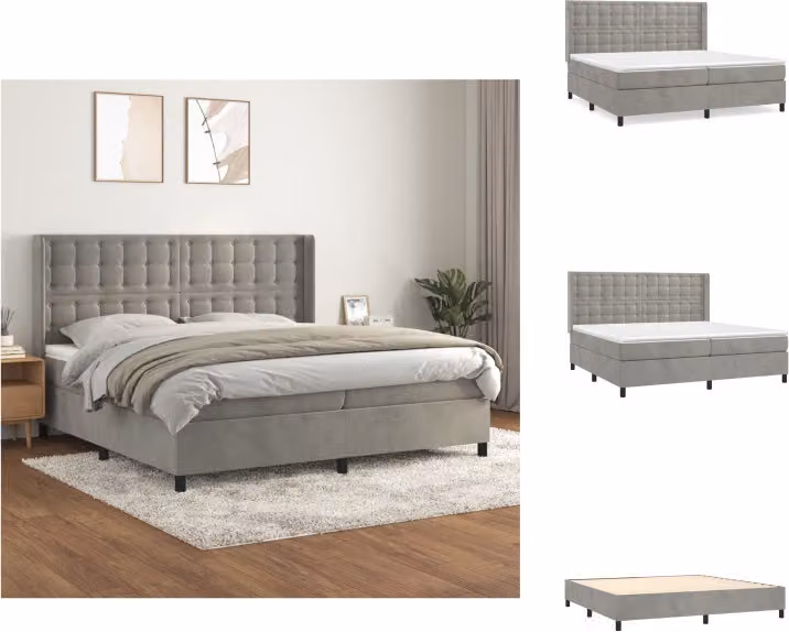 vidaXL Letto a molle con materasso grigio chiaro 200x200 cm in velluto - Letti e strutture letto