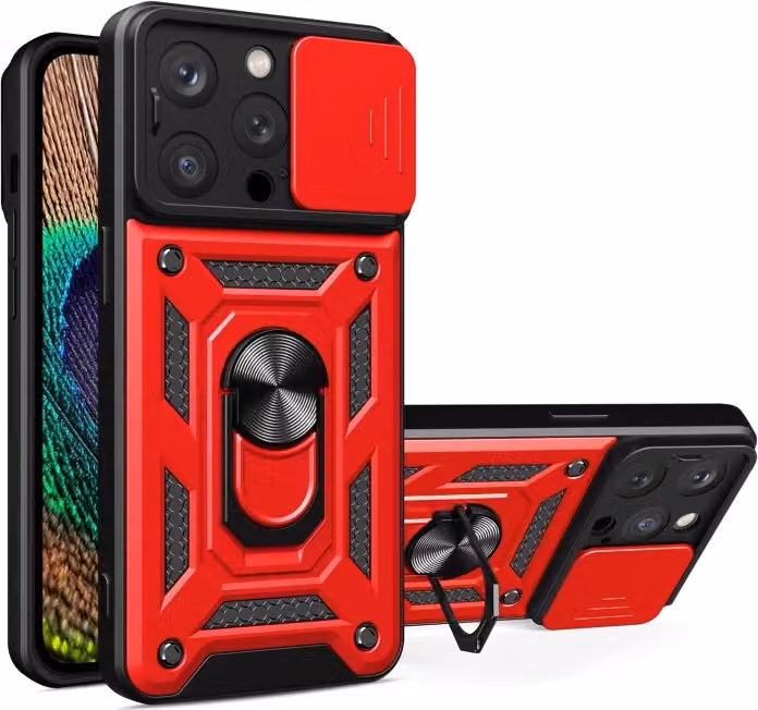 Per iPhone 15 Pro Max Scorrevole Camera Cover Design TPU +PC Phone Case (Rosso)