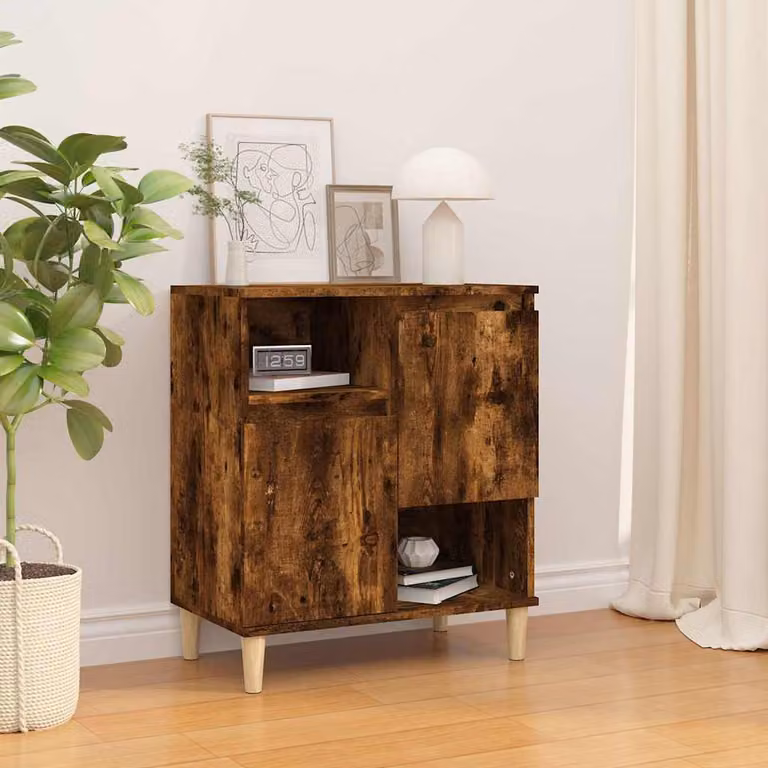 Credenza moderna vidaXL in legno multistrato e MDF color rovere fumo, L: 60 cm, P: 35 cm, H: 70 cm