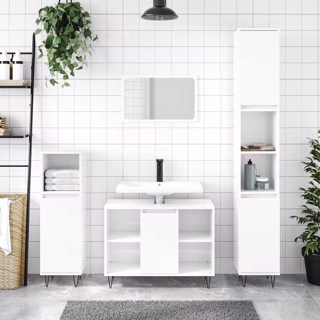 Armadietto da bagno vidaXL bianco lucido con ante a battente e ripiani interni L: 80 cm, P: 33 cm, H: 60 cm