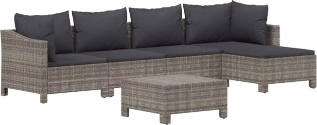 Set di mobili da giardino Outsunny in 6 pezzi in polyrattan grigio con cuscini imbottiti e struttura in metallo