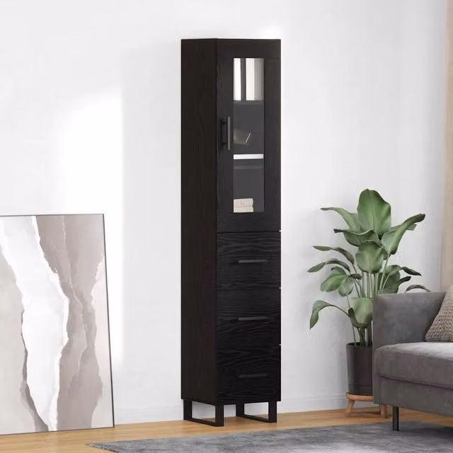 Credenza moderna vidaXL in legno MDF e metallo, colore nero, L/P/H: 34,5 x 34 x 180 cm – 1