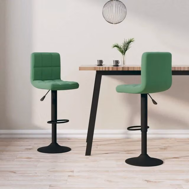 Set di 2 sgabelli da bar vidaXL in velluto verde con base girevole a 360 gradi – 1
