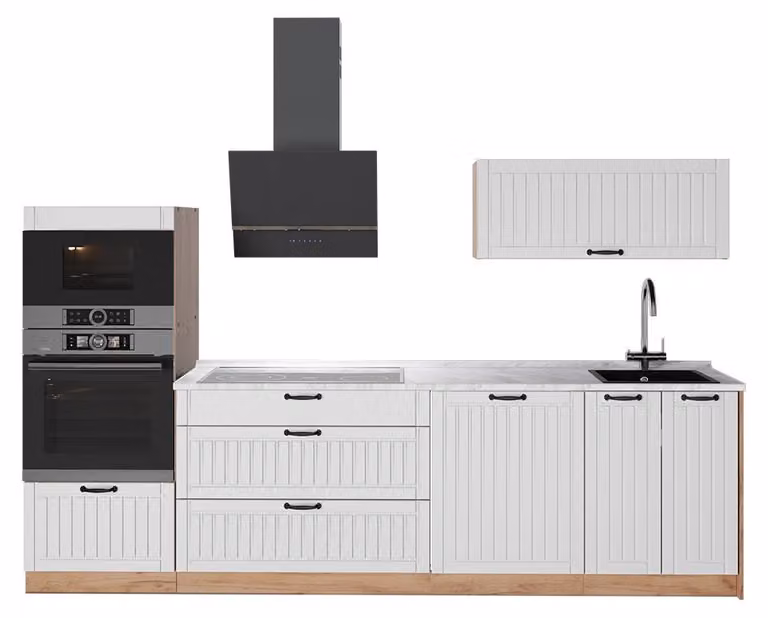 Cucina componibile Vicco Fame-Line Bianco rustico/Rovere dorato 280 cm, PL Marmo, Model 64705
