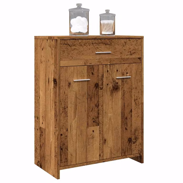 Mobile da bagno vidaXL in legno tecnico color marrone con ante e cassetti, L: 60 cm, P: 33 cm, H: 80 cm