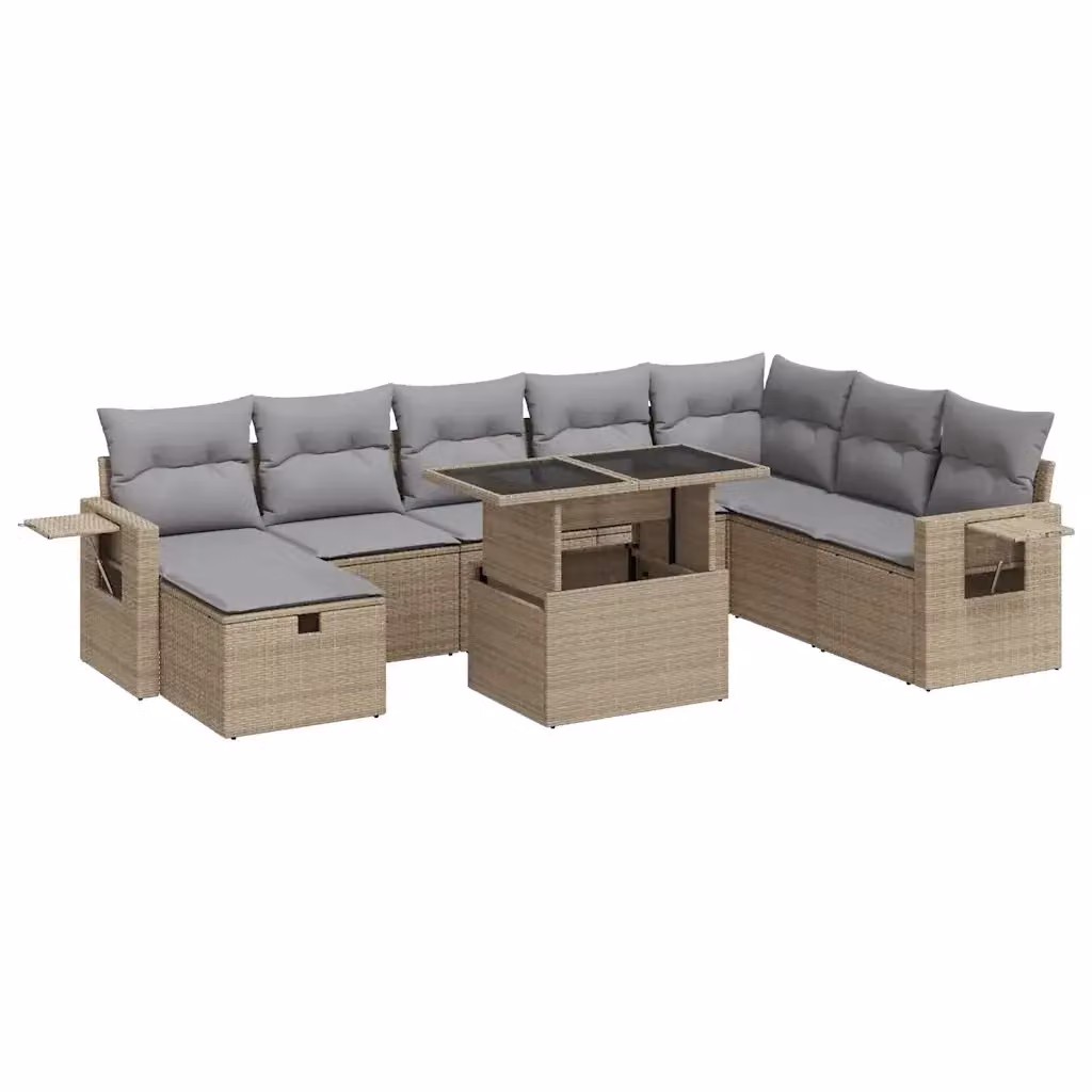Set Divano da Giardino a Forma di U vidaXL in Polyrattan con Cuscini Beige e Tavolino da Esterno – 2