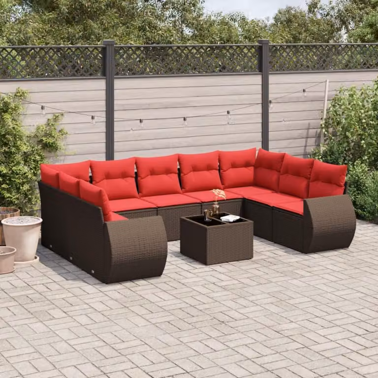 Maison Exclusive - Set da giardino 10 pezzi con cuscini, marrone, polyrattan
