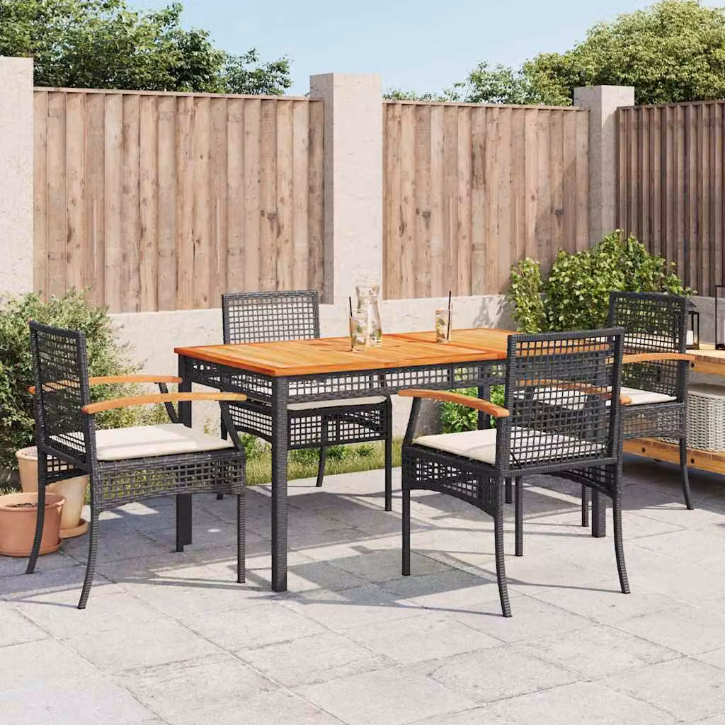 Set da pranzo da giardino vidaXL in polyrattan e legno di acacia nero e bianco con 5 pezzi