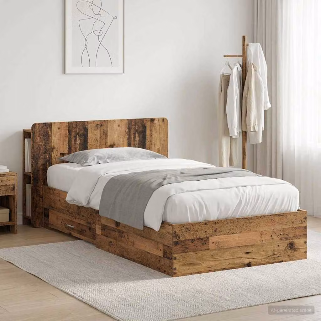 vidaXL Telaio letto con contenitore in legno color marrone L/P/H: 190 x 90 x 119,5 cm