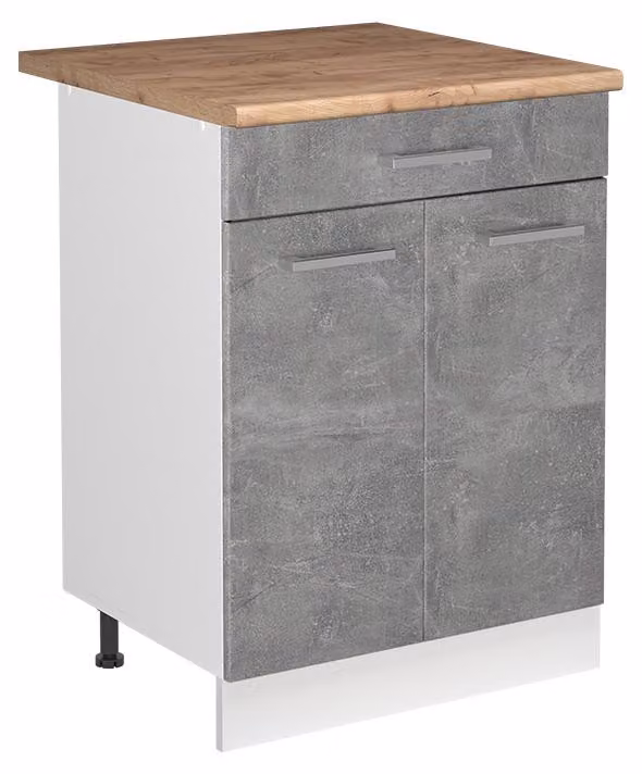 Mobile lavello cucina Vicco R-Line Calcestruzzo/Bianco 60 cm piano di lavoro Rovere dorato, Model 72993