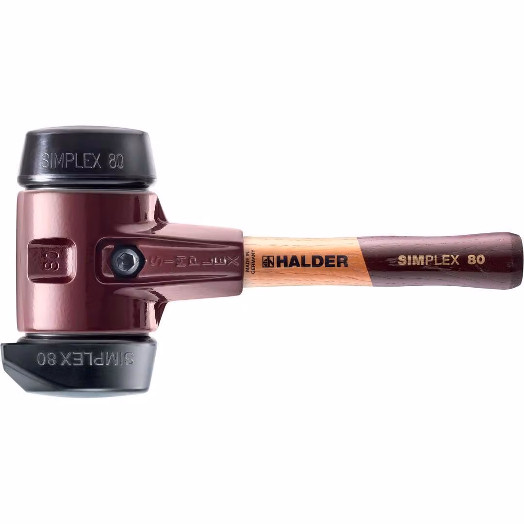 Mazza SIMPLEX soft-face con alloggiamento in ghisa malleabile e manico in legno, Ø 80 / manico 230 mm composizione in gomma con supporto / composizione in gomma