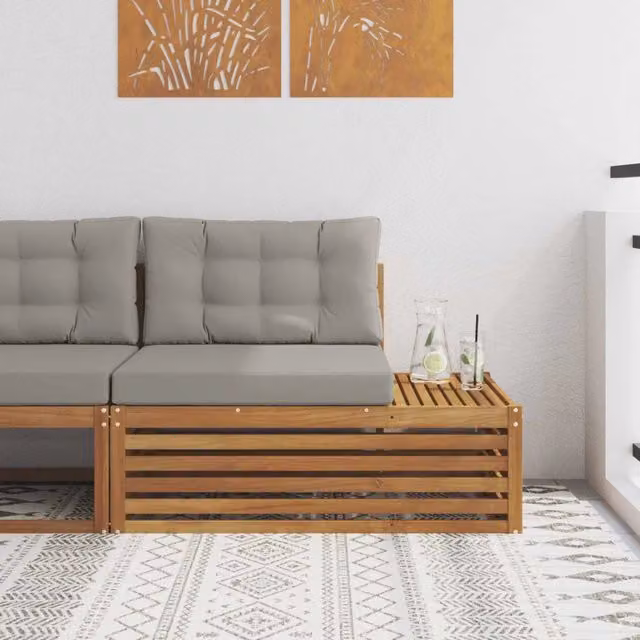 Divano da esterno moderno vidaXL a 3 pezzi in legno di acacia con cuscini grigi