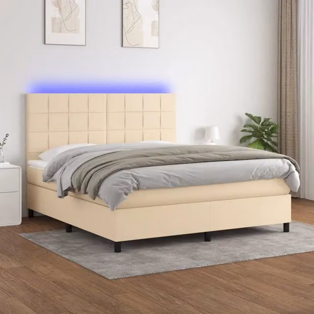 Letto Ibrido con Materasso a Molle Insacchettate vidaXL in Tessuto Beige e Bianco con Illuminazione LED e Porta USB L/P/H: 180 x 200 x 128 cm – 1