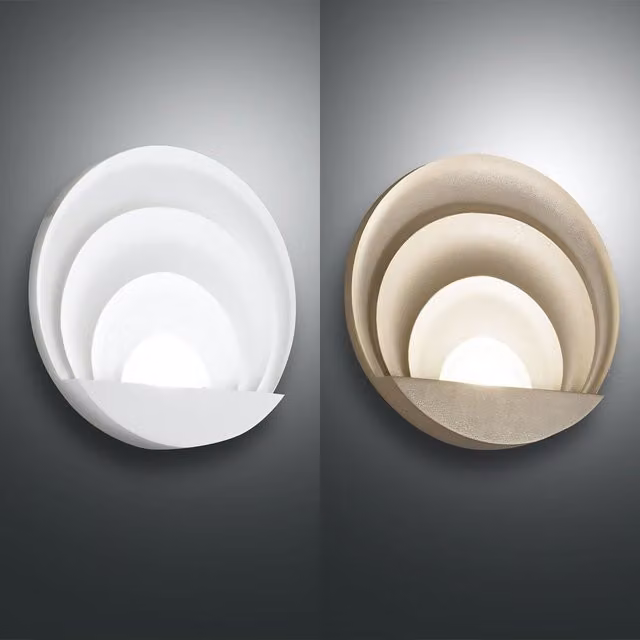 Applique LED Fabas Sunrise moderna in ceramica e alluminio oro/ottone e bianco, dimmerabile, luce up/down warm white
