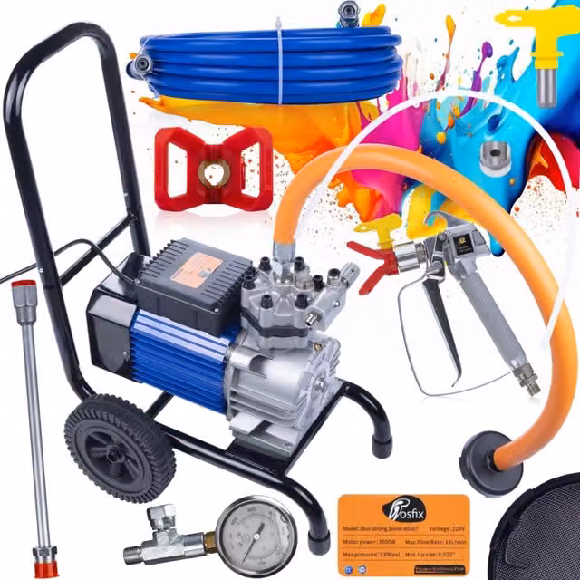 Pompa Airless Rosfix Strong Storm SS07 Blu in Acciaio Inox con Lancia di Estensione, Motore 3500W, 22MPa, 18L/min