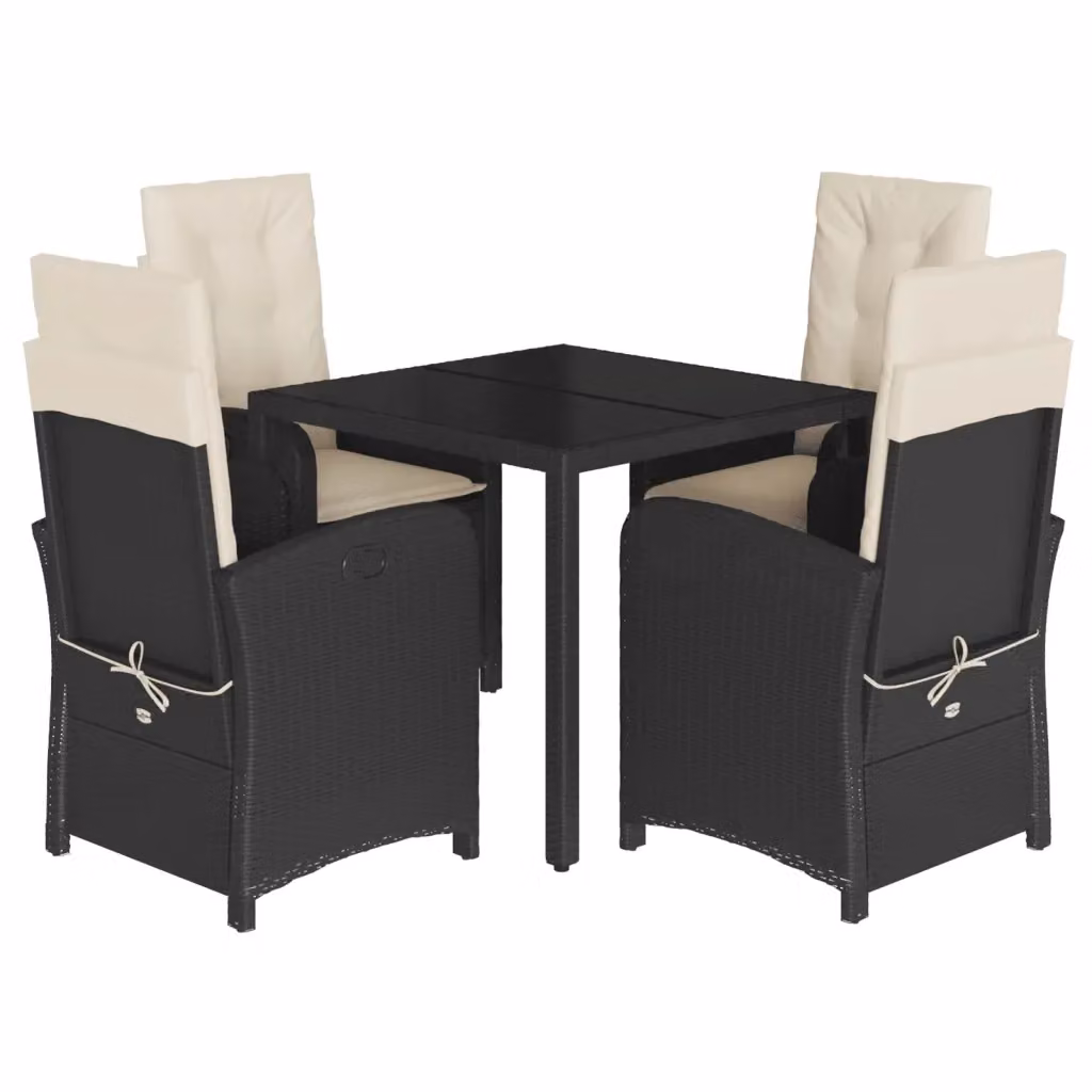 Set da Pranzo da Giardino vidaXL 5 pz in Polyrattan Nero con Cuscini e Tavolo in Vetro – 2