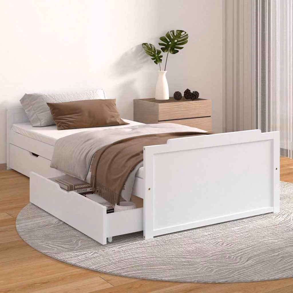 vidaXL Giroletto Bianco con Cassetti in Legno Massello di Pino 90x200 cm – 1