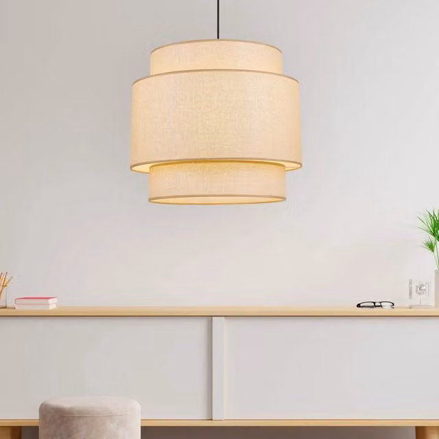 LÚZETE Lampada da Soffitto Sospesa Samantha in Rattan e Metallo, Colore Beige e Marrone, Ø 50 cm x H 155 cm, Attacco E27