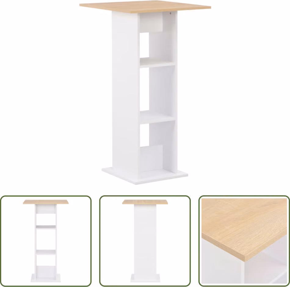 The Living Store Tavolo da bar bianco e rovere Sonoma 60x60x110 cm
