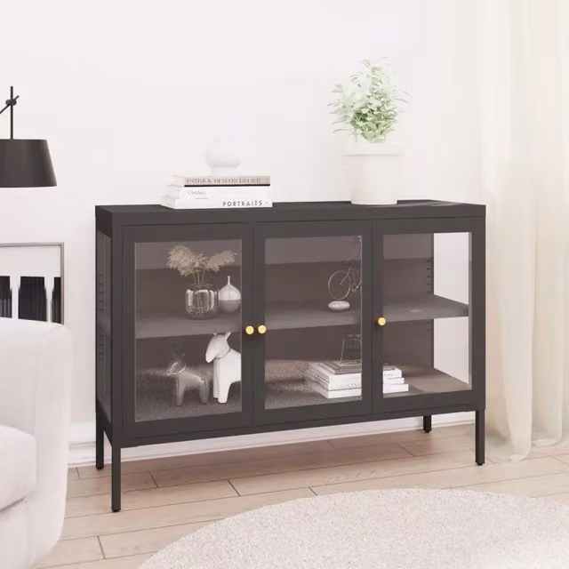 Credenza-Buffet-Armadio da cucina Antracite 105x35x70 cm in Acciaio e Vetro