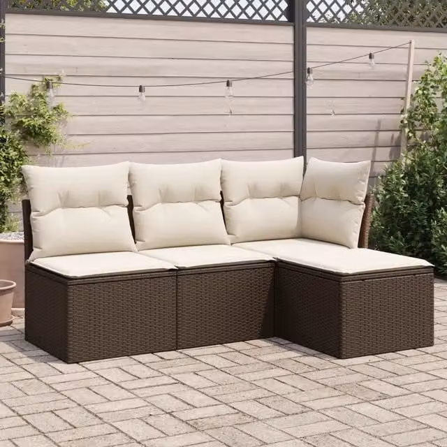 Set Divano da Giardino 4 pz con Cuscini Marrone in Polyrattan 3249342