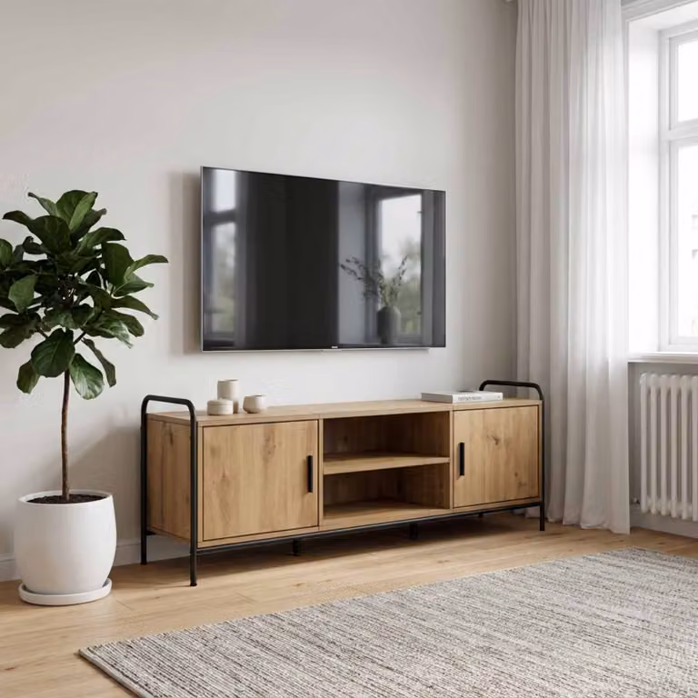 Mobile TV vidaXL moderno in legno e metallo marrone L/P/H: 133 x 33 x 50 cm