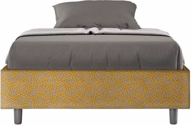 Letto Sommier 1 Piazza e Mezzo Azelia Era 06 Giallo con Rete e Contenitore con Alzata, L/P: 120 x 200 cm