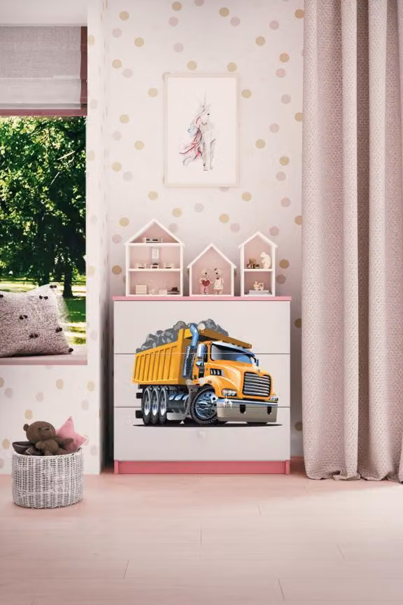 Cassettiera per bambini camion nel colore rosa Babydreams