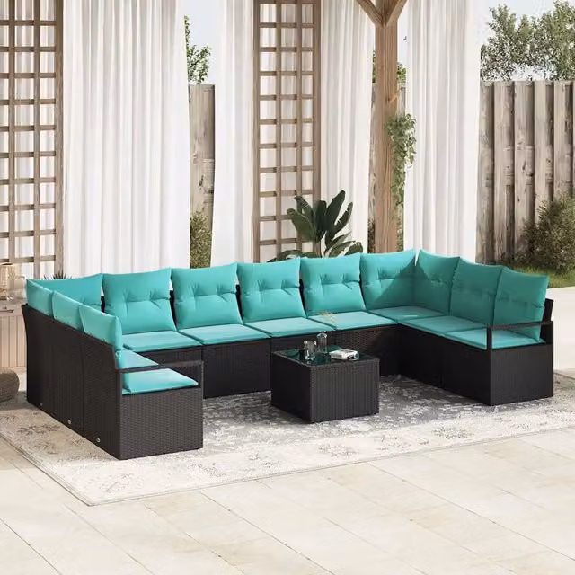 Set di divani 11 pz Nero polyrattan 3346576
