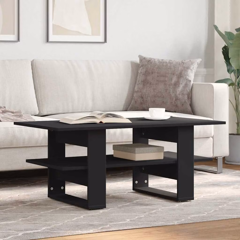 vidaXL Tavolino da Salotto Moderno Nero in Legno e MDF L: 102 cm, P: 55 cm, H: 42 cm