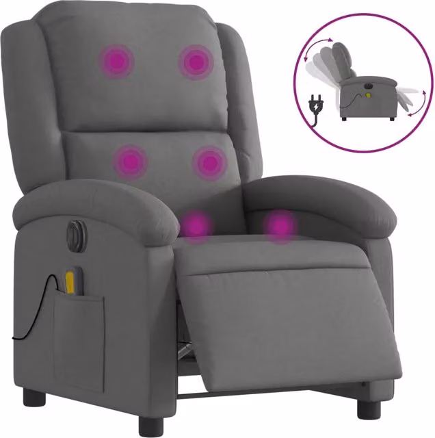 Poltrona | Sedia Relax Reclinabile Massaggio Elettrica Grigio Scuro Tessuto