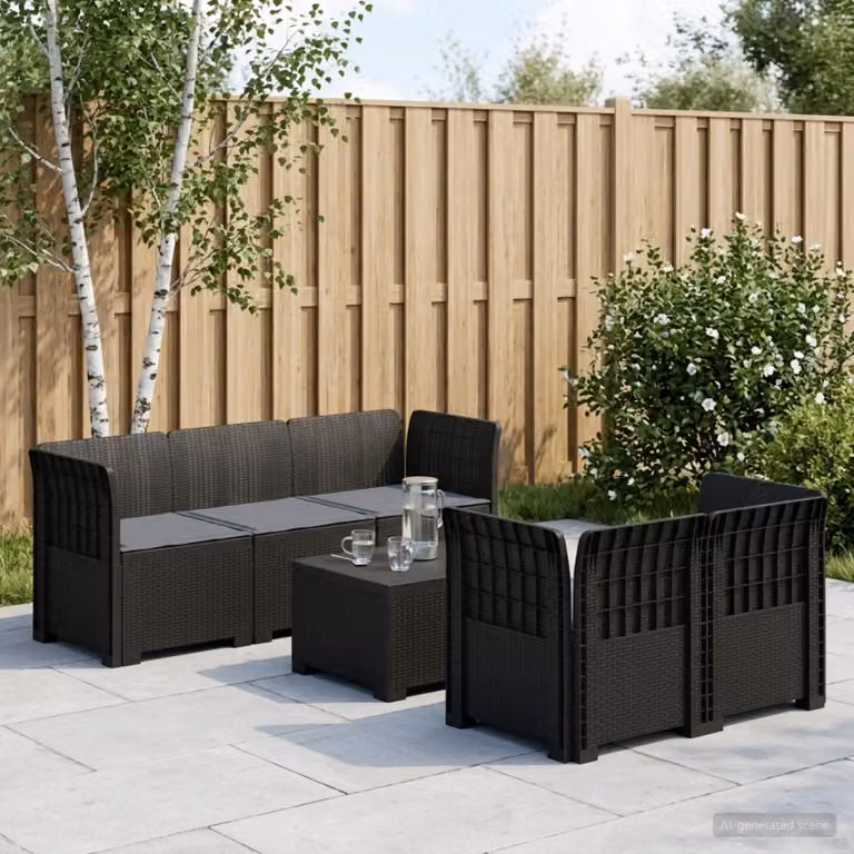 Set da giardino angolo vidaXL in polyrattan grigio antracite con cuscini imbottiti e tavolino coordinato