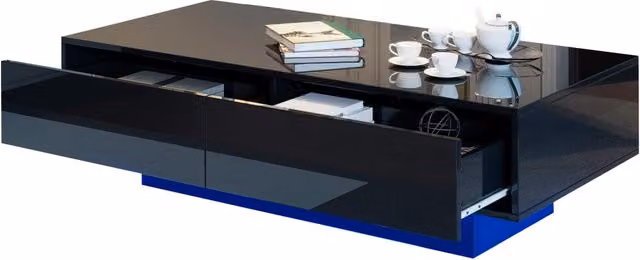 Tavolino da caffè REDOM moderno nero lucido con 2 cassetti L: 115 cm, P: 55 cm, H: 34 cm