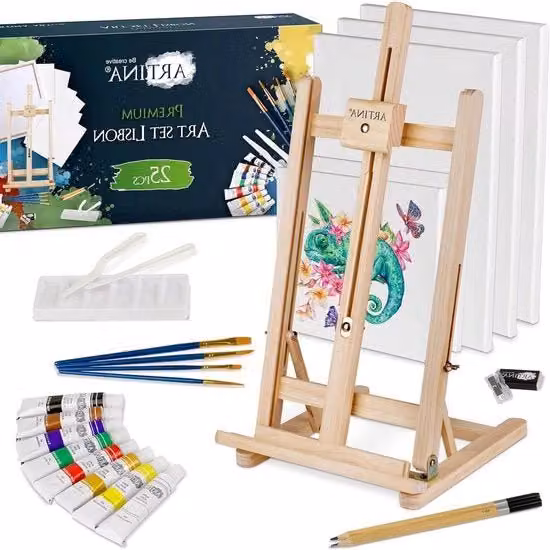 Set di 25 pennelli multicolore in legno per artisti e adulti