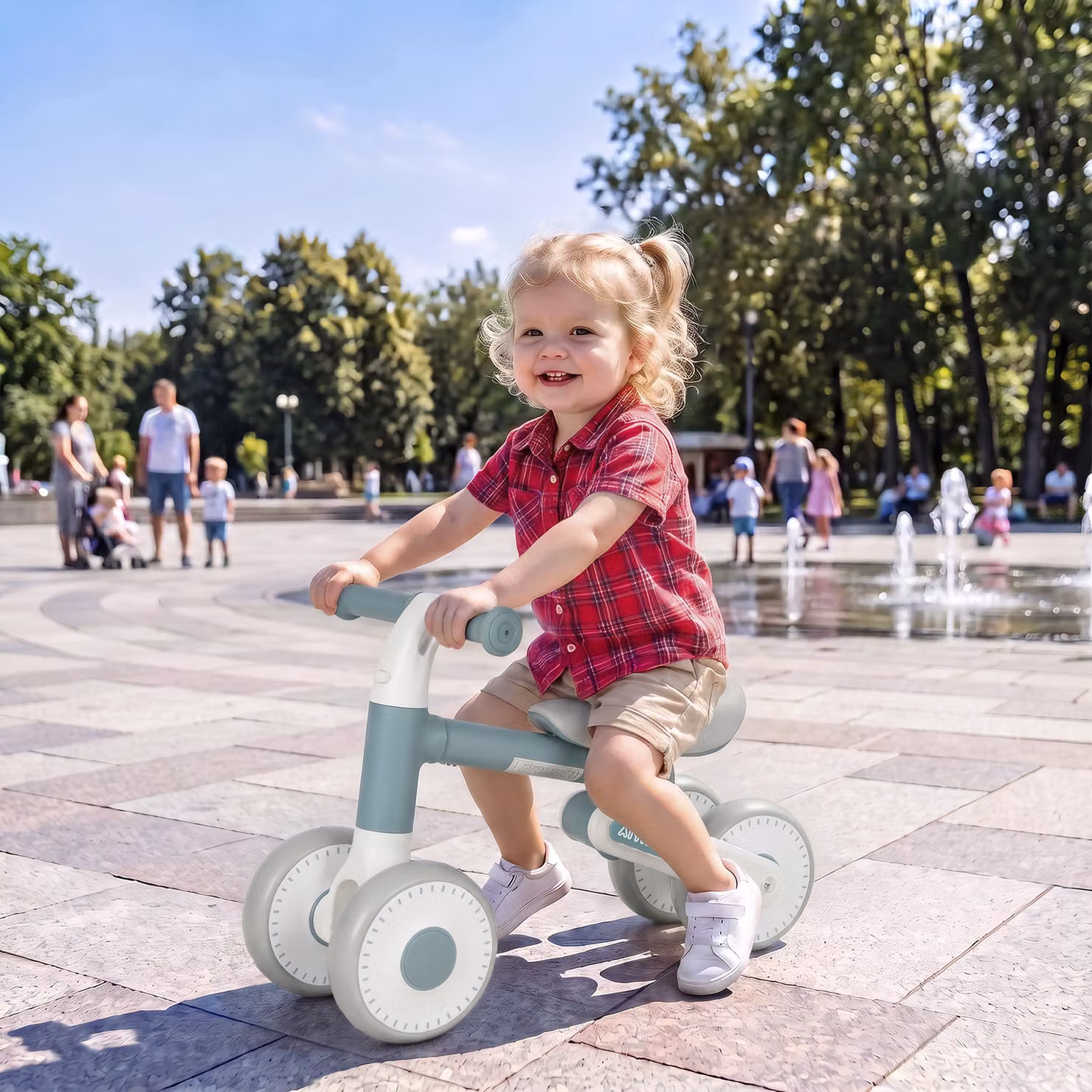 Bicicletta senza pedali pieghevole AIYAPLAY per bambini 1-2 anni con sedile regolabile, Blu, L 52 cm x P 23 cm x H 36.5 cm – 2