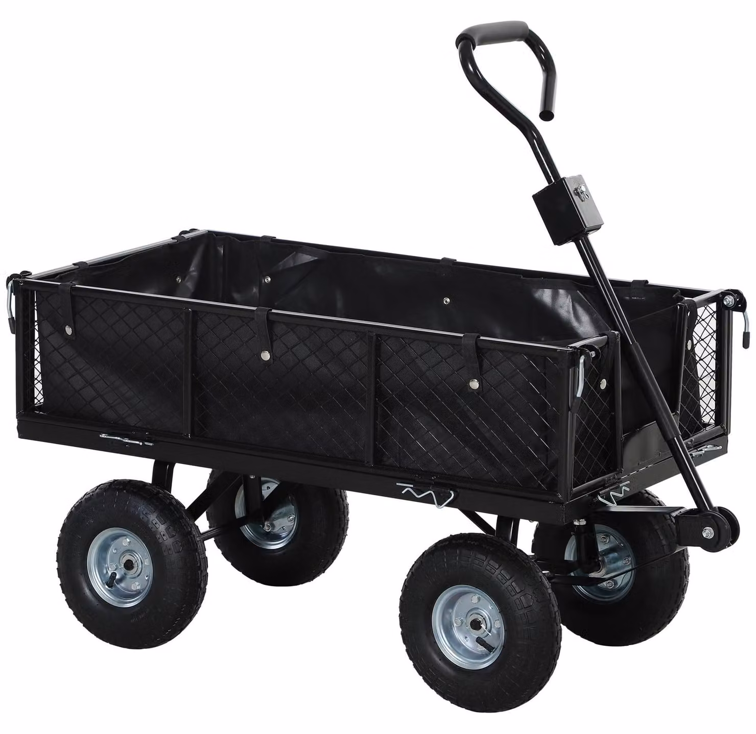 Carrello da giardino – Carrello di trasporto con cassone, capacità massima di 300 kg e pareti laterali pieghevoli