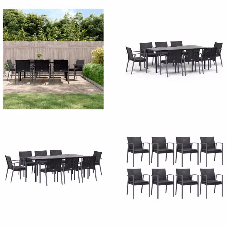 vidaXL Set da pranzo da giardino 9 pezzi con cuscini in polirattan e acciaio - Set da pranzo da giardino - Set da pranzo da giardino - Set da pranzo da esterno