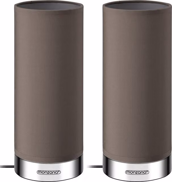 Set da 2 lampade da tavolo LED Monzana Papavero, dimmerabili, colore grigio con dettagli cromati e paralume in tessuto beige