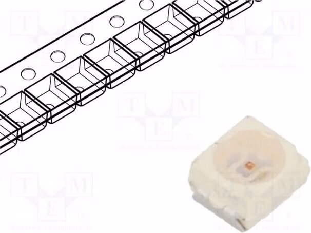 5 LED SMD, dimensioni 3,5x2,8x1,75 mm, angolo di emissione 120°, tipo 3528, package PLCC2, colore arancione, intensità luminosa 7,1÷18 mcd, corrente di funzionamento 10 mA, codice prodotto VLMY31K1L2-GS08 L