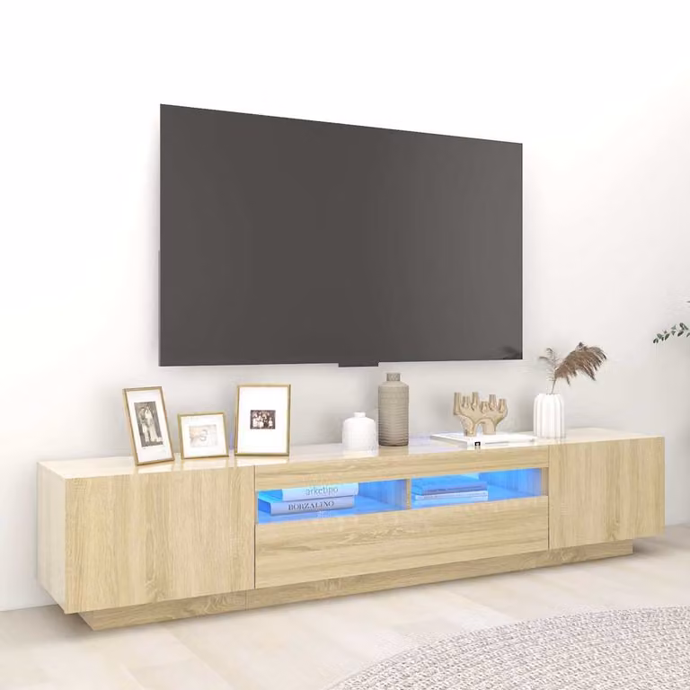 vidaXL Mobile Porta TV Moderno con Luci LED Integrate in Rovere Sonoma e Marrone L: 200 cm, P: 35 cm, H: 40 cm