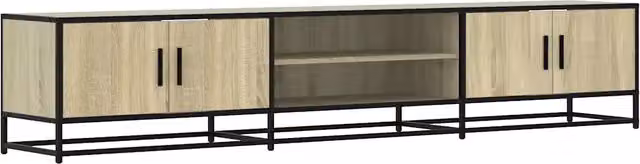 Mobile TV in legno multistrato con ampio spazio di archiviazione 210 x 35 x 41 cm stile industriale rovere Sonoma 02_0055614