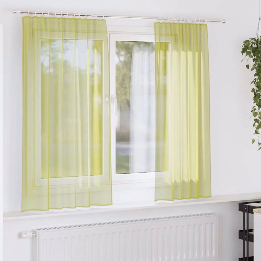 Set di 2 tende in voile semi-trasparenti vidaXL con tasche per asta, colore verde, L: 140 cm, H: 175 cm
