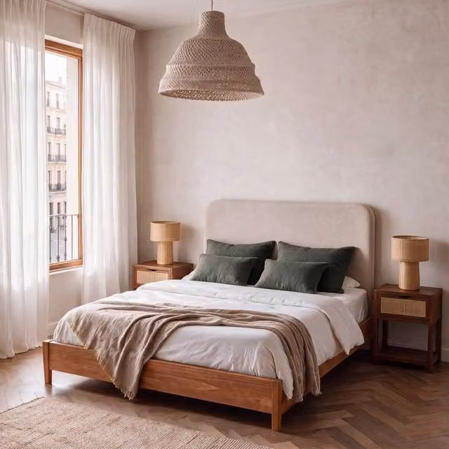 Baseletto Niara Banak in legno massiccio di araucaria color naturale tostato per letto 150 x 190 cm