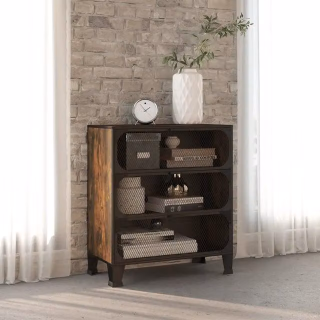 Armadietto da parete industriale vidaXL in metallo e MDF marrone con ante a battente e ripiani interni L: 72 cm, P: 36 cm, H: 82 cm – 1